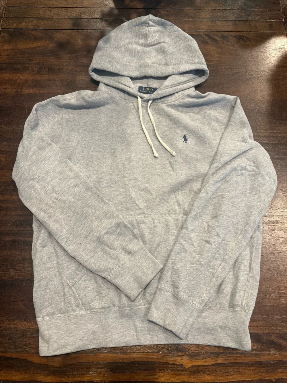 Ralph Lauren Heather Gray Pullover Hoodie with Navy Polo Logo